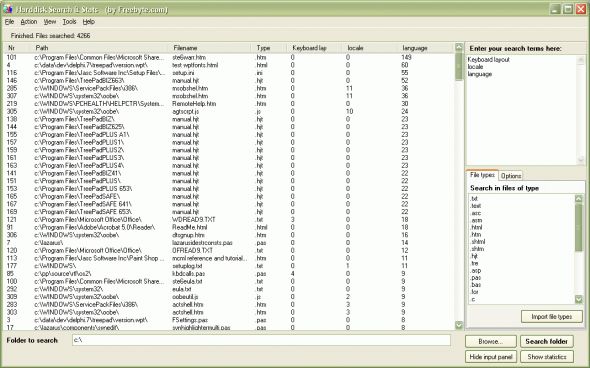 Harddisk Search and Stats Screenshot