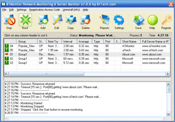 A1Monitor Network Monitor (TCP or Web) Screenshot