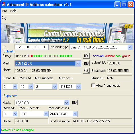 Advanced IP Address Calculator Screenshot