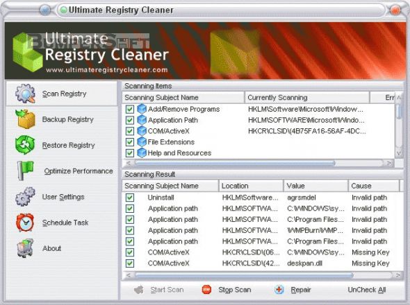 Ultimate Registry Cleaner Screenshot