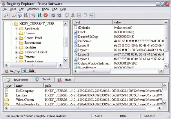 Vilma Registry Explorer Screenshot
