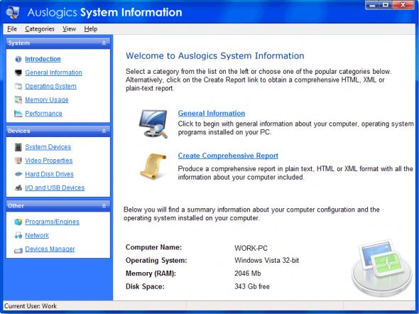 Auslogics System Information Screenshot