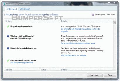 Windows 7 Upgrade Advisor Screenshot