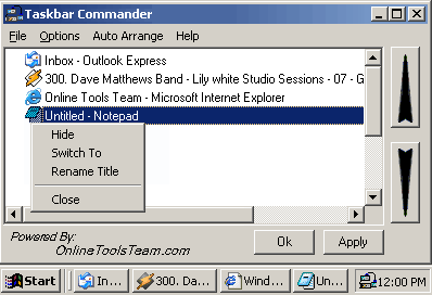 Taskbar Commander Screenshot