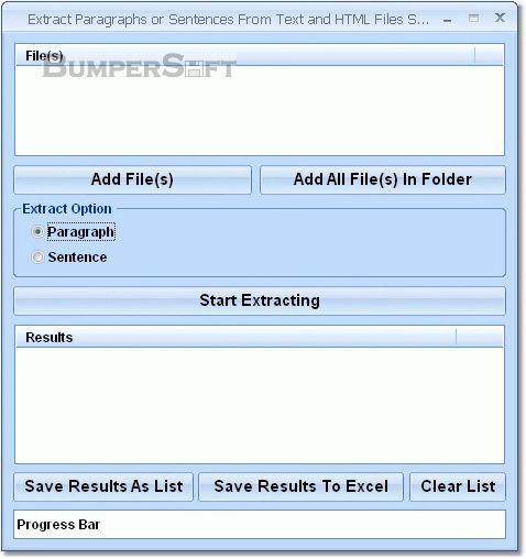 Extract Paragraphs or Sentences From Text and HTML Files Software Screenshot