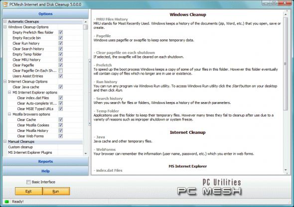 PCMesh Internet and Disk Cleanup Screenshot