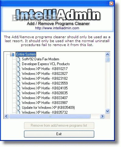 IntelliAdmin Add/Remove Program Cleaner Screenshot