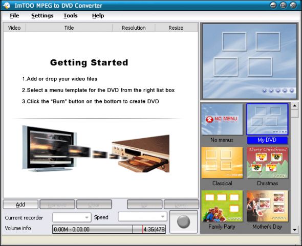 ImTOO MPEG to DVD Converter Screenshot