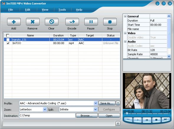 ImTOO MP4 Video Converter Screenshot