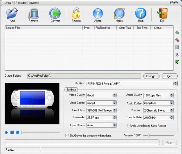 Ultra PSP Movie Converter Screenshot