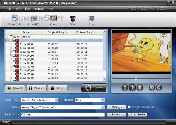 Nidesoft DVD to Archos Converter Screenshot