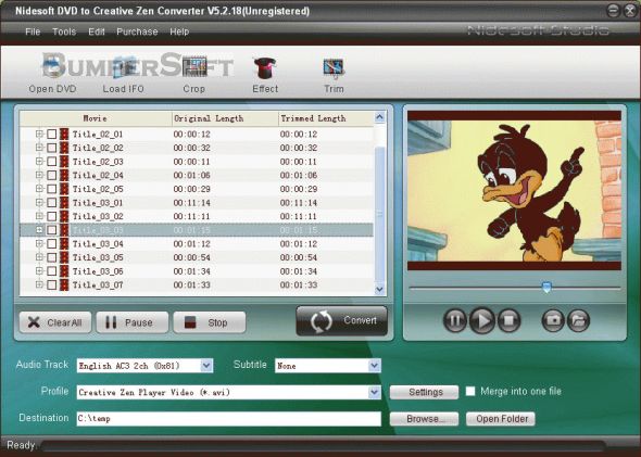 Nidesoft DVD to Creative Zen Converter Screenshot