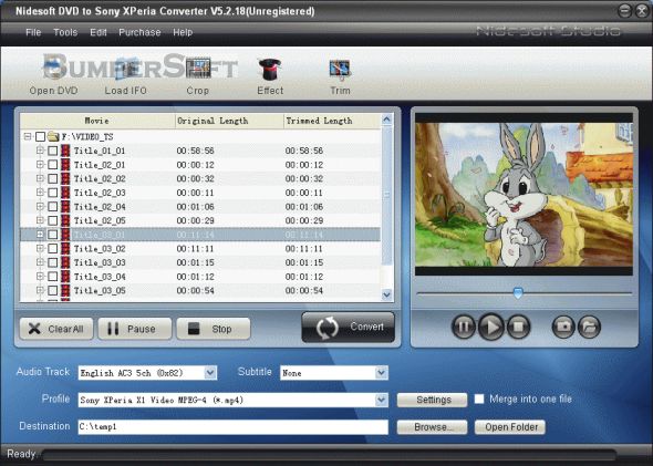 Nidesoft DVD to Sony XPeria Converter Screenshot