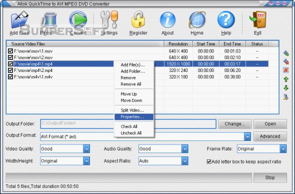 Allok QuickTime to AVI MPEG DVD Converte Screenshot