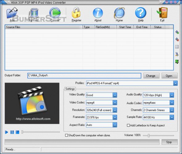 Allok 3GP PSP MP4 iPod Video Converter Screenshot