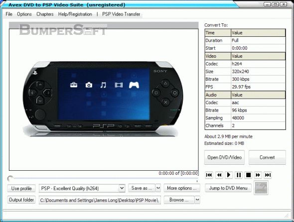 Avex DVD to PSP Video Suite Screenshot