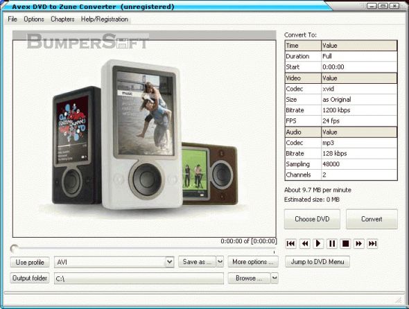 Avex DVD to Zune Converter Screenshot