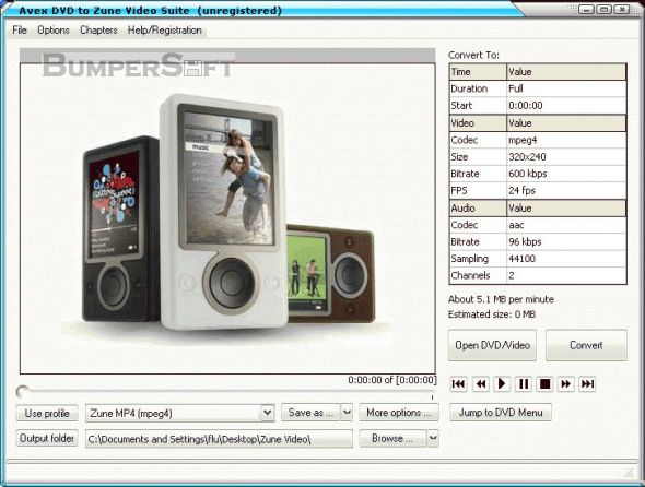 Avex DVD to Zune Video Suite Screenshot