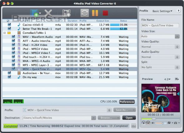 4Media iPod Video Converter (Mac) Screenshot