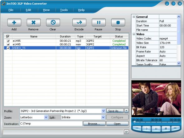ImTOO 3GP Video Converter Screenshot