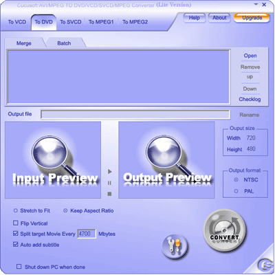 Cucusoft Mpeg/Mov/rm/AVI to DVD/VCD/SVCD - Video Converter Lite Screenshot