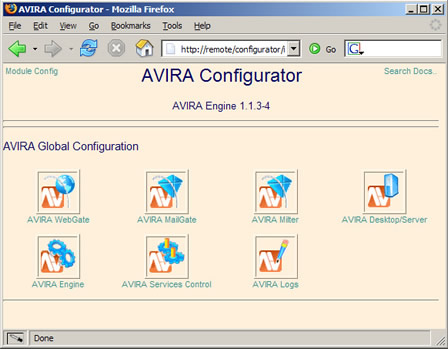 AVIRA Webmin Remote Panel Screenshot