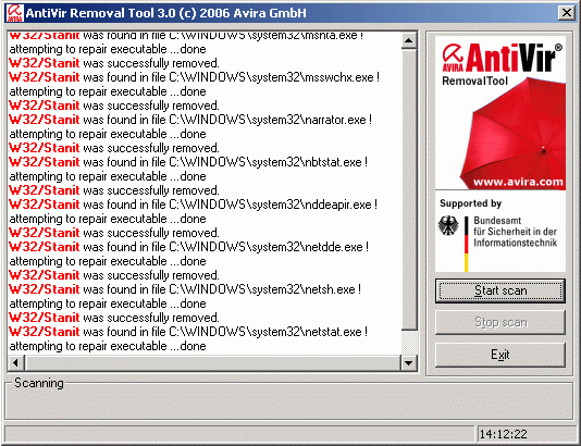 Avira AntiVir Removal Tool for Windows Screenshot