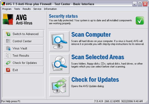 AVG Anti-Virus plus Firewall Screenshot