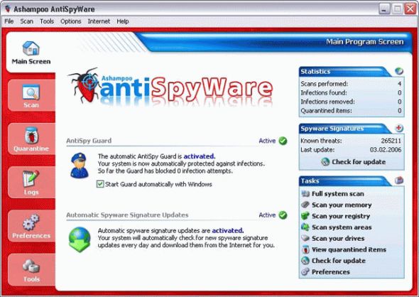 Ashampo AntiSpyWare Screenshot