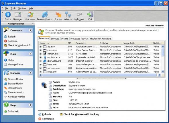 Spyware Browser Screenshot