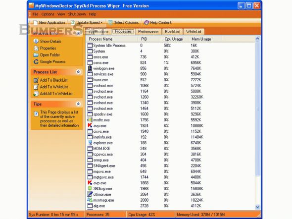 MyWindowsDoctor Spy/Ad Process Wiper Screenshot