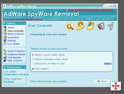 Adware Spyware Removal Screenshot