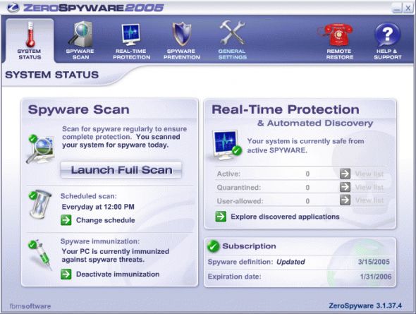 ZeroSpyware 2005 Screenshot