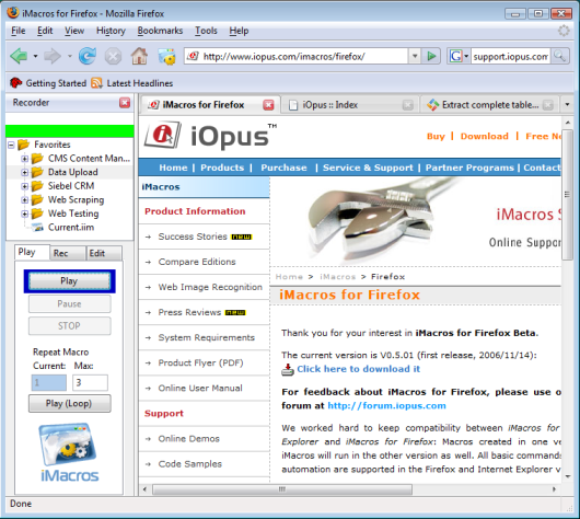 iMacros for Firefox Screenshot