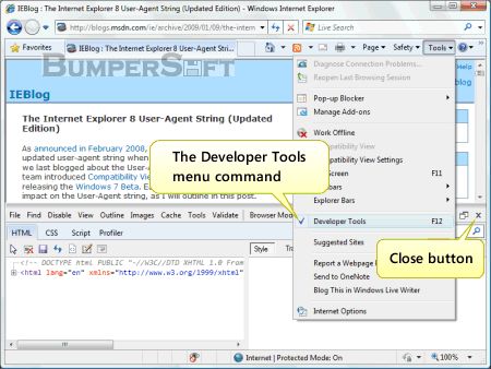 Internet Explorer Developer Toolbar Screenshot