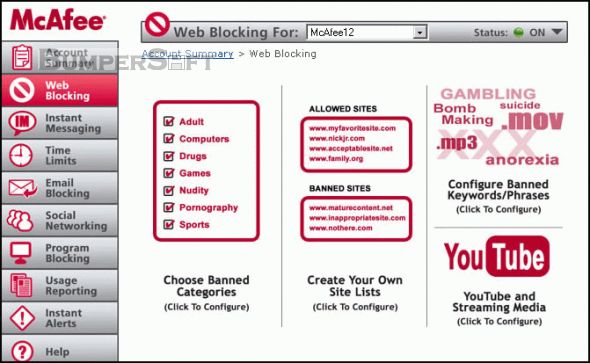 McAfee Family Protection Screenshot