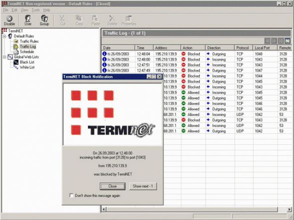 TermiNET - Personal Firewall Screenshot