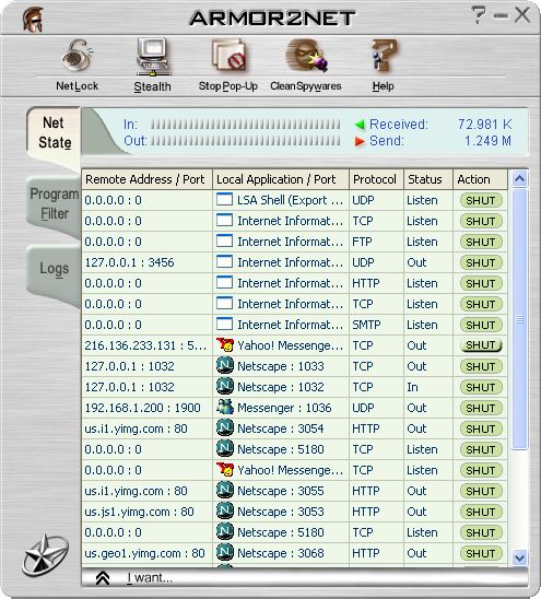 Armor2net Personal Firewall Screenshot