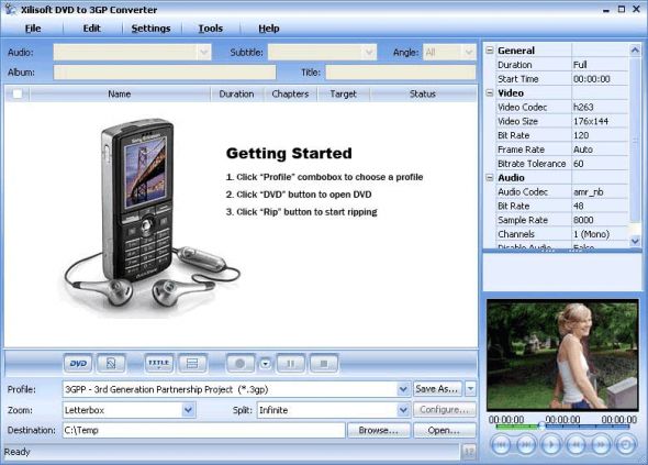 Xilisoft DVD to 3GP Converter Screenshot