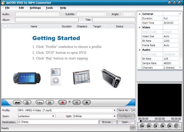 ImTOO DVD to MP4 Converter Screenshot