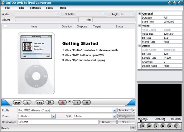 ImTOO DVD to iPod Suite Screenshot