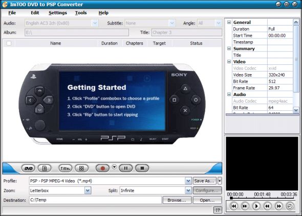 ImTOO DVD to PSP Converter Screenshot
