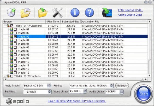 Apollo DVD to PSP Screenshot