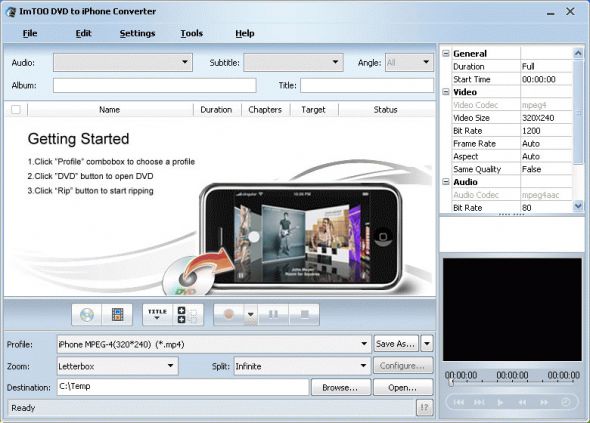 ImTOO DVD to iPhone Converter Screenshot