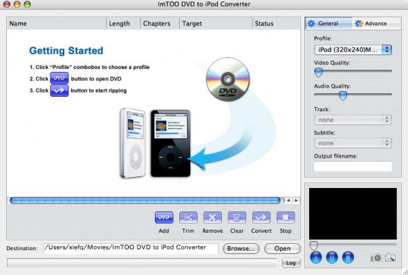 ImTOO DVD to iPod Converter for Mac Screenshot