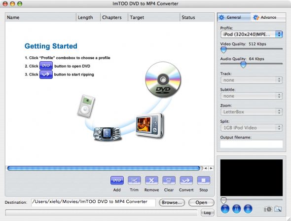ImTOO DVD to MP4 Converter for Mac Screenshot