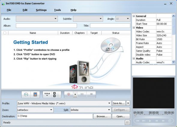 ImTOO DVD to Zune Converter Screenshot