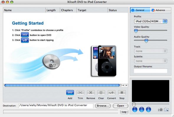Xilisoft DVD to iPod Converter for Mac Screenshot