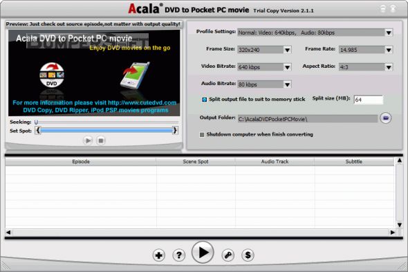 Acala DVD to Pocket PC Movie Screenshot