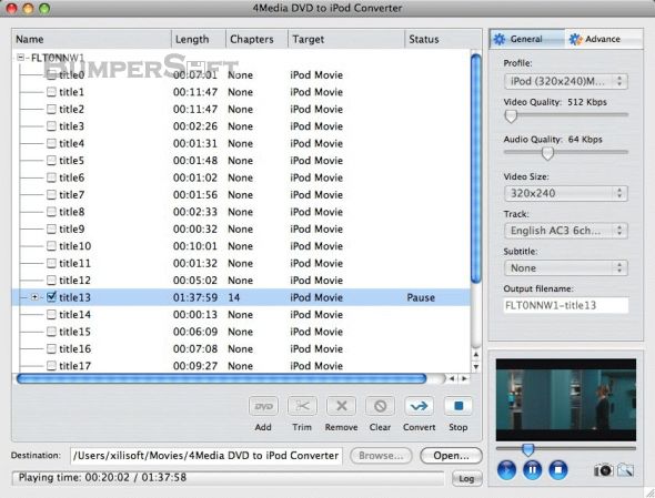4Media DVD to iPod Suite for Mac Screenshot